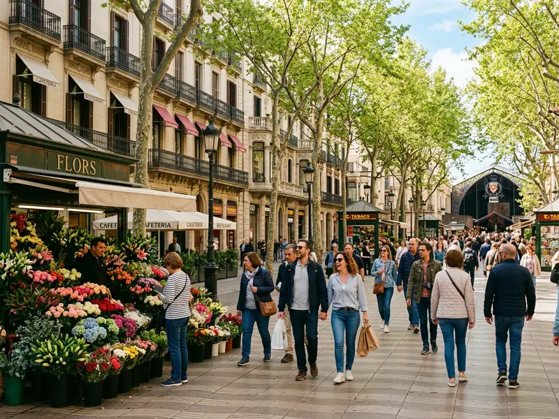 Rambla di Barcellona in una mattina di primavera