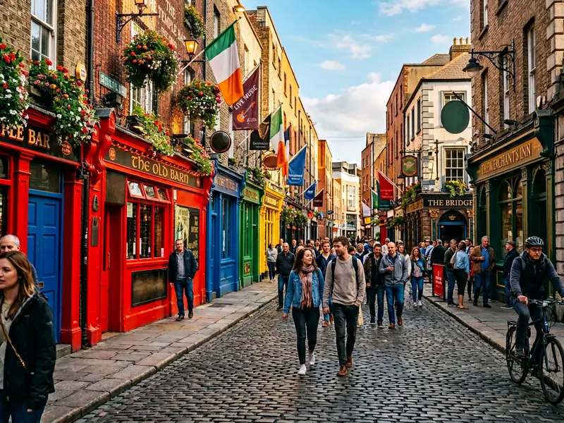 Temple Bar district a Dublino, luce pomeridiana